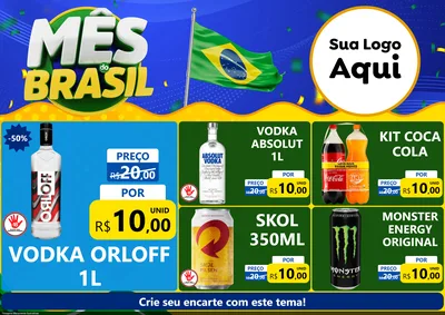 Modelo de Encarte para Encarte A4 Horizontal com o tema Mês do Brasil para Distribuidora de bebidas