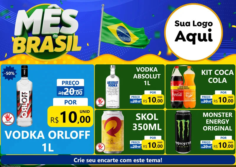 Modelo de Encarte para Encarte A4 Horizontal com o tema Mês do Brasil para Distribuidora de bebidas