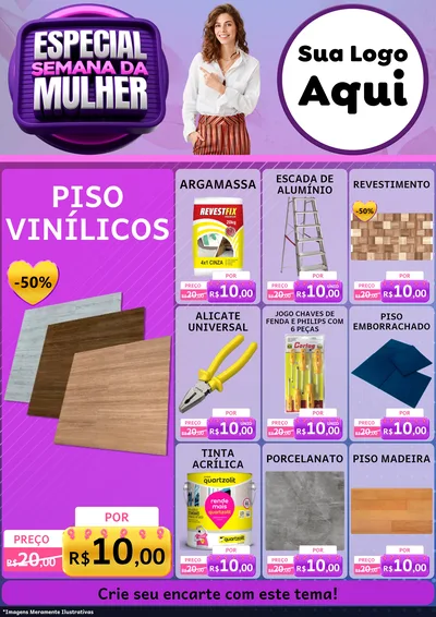 Modelo de Encarte para Encarte A4 Vertical com o tema Especial Semana da Mulher para Material para Construção