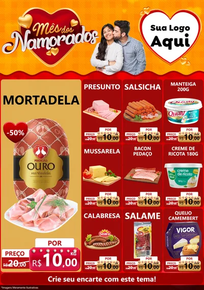 Modelo de Encarte para Encarte A4 Vertical com o tema Mês dos Namorados para Frios e Laticínios