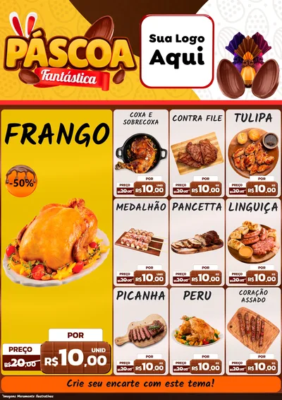 Modelo de Encarte para Encarte A4 Vertical com o tema Páscoa Fantástica para Assados