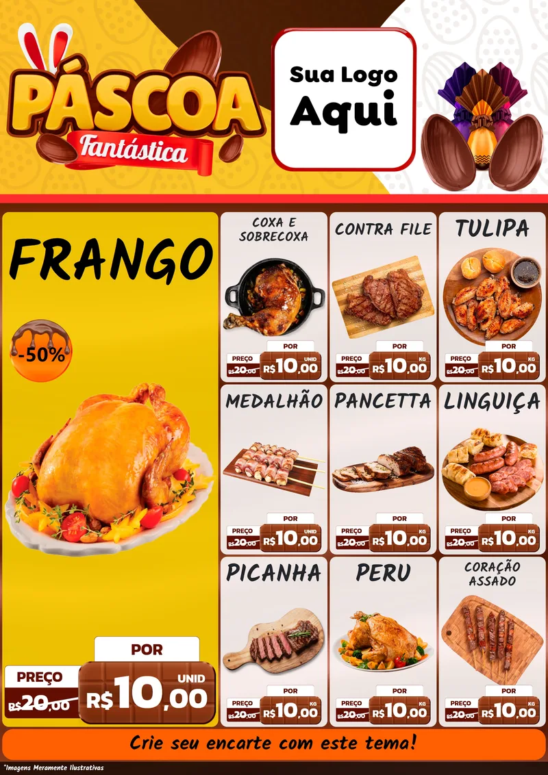 Modelo de Encarte para Encarte A4 Vertical com o tema Páscoa Fantástica para Assados