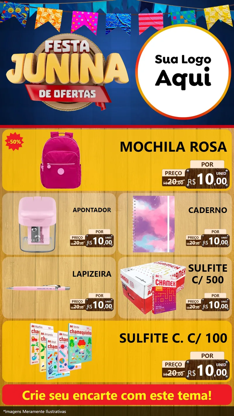 Modelo de TV para TV Vertical com o tema Festa Junina de Ofertas para Papelaria