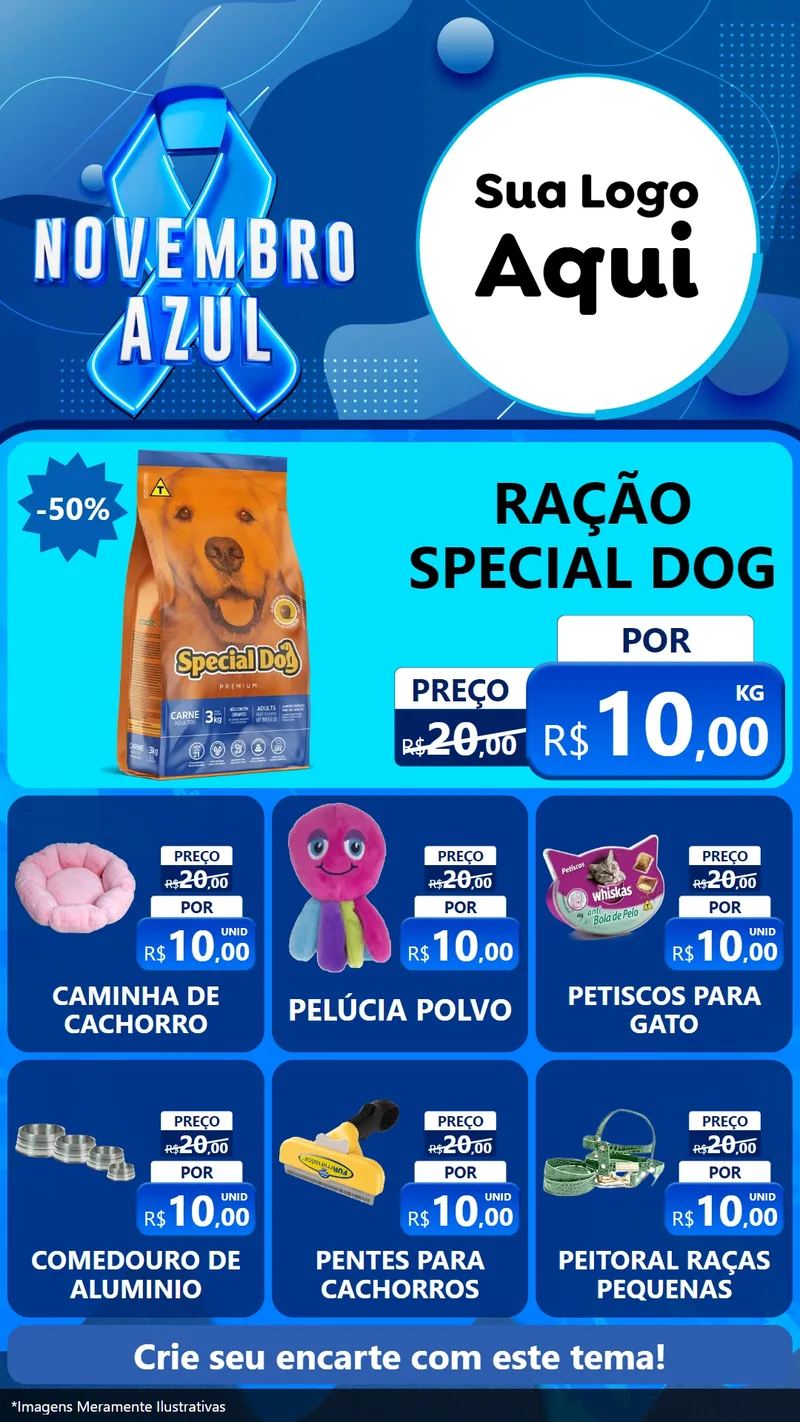 Modelo de Rede Social para Stories com o tema Novembro Azul para Pet Shop