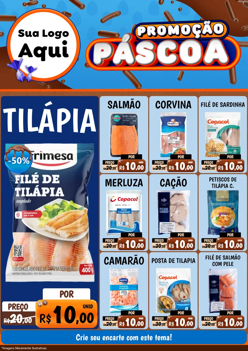 Modelo de Encarte para Encarte A4 Vertical com o tema Promoção Páscoa para Peixaria