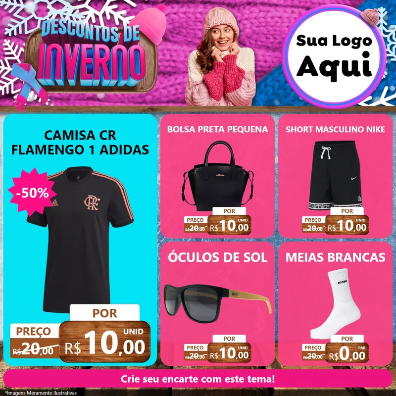 Modelo de Rede Social para Feed Facebook com o tema Descontos de Inverno para Roupas e acessórios