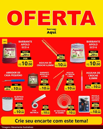 Modelo de Rede Social para Feed Instagram com o tema OFERTA - Vermelho Cartaz para Armarinho e Aviamentos