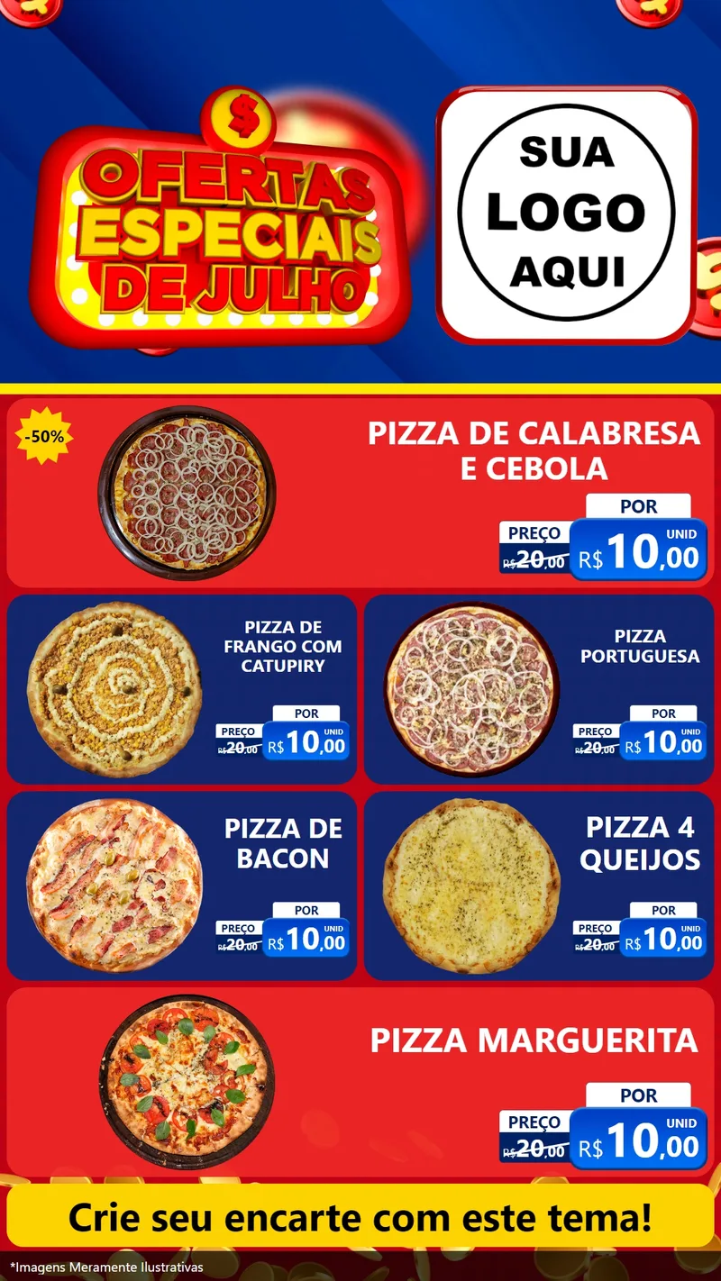 Modelo de TV para TV Vertical com o tema Ofertas Especiais de Julho para Pizzaria
