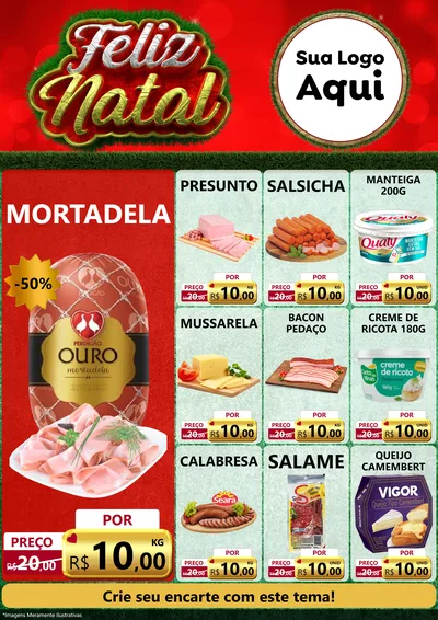 Modelo de Encarte para Encarte A4 Vertical com o tema Feliz Natal para Frios e Laticínios