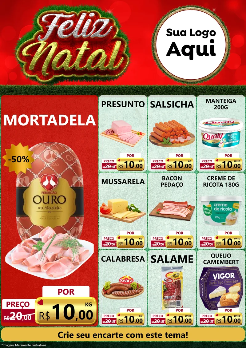 Modelo de Encarte para Encarte A4 Vertical com o tema Feliz Natal para Frios e Laticínios