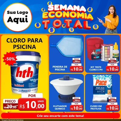 Modelo de Rede Social para Feed Facebook com o tema Semana Economia Total para Produtos para Piscina