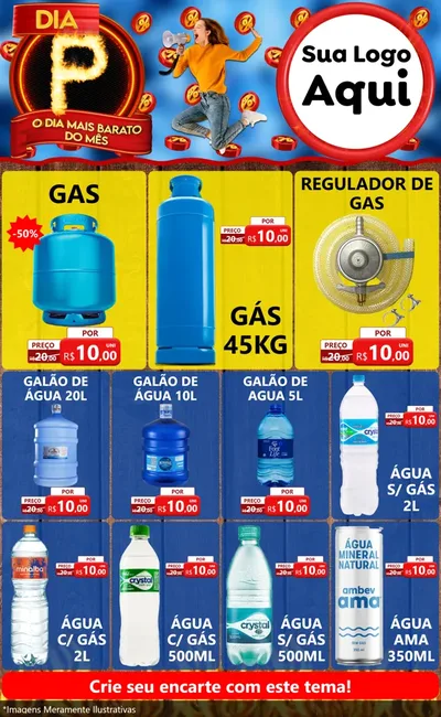 Modelo de Encarte para Encarte Grande com o tema Dia P - O Dia Mais Barato Do Mês para Água e gás