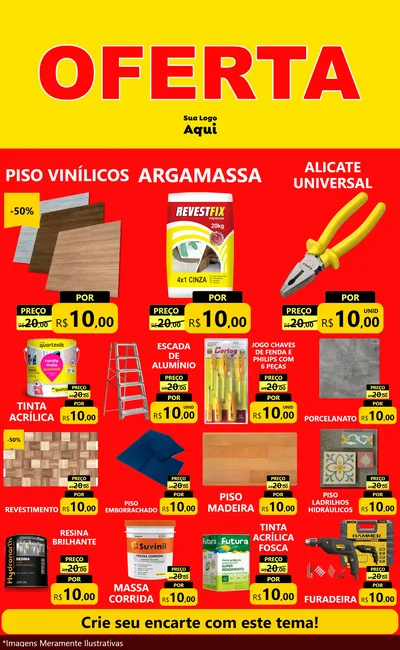 Modelo de Encarte para Encarte Grande com o tema OFERTA - Vermelho Cartaz para Material para Construção