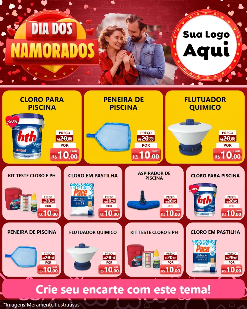 Modelo de Rede Social para Feed Instagram com o tema Dia Dos Namorados para Produtos para Piscina