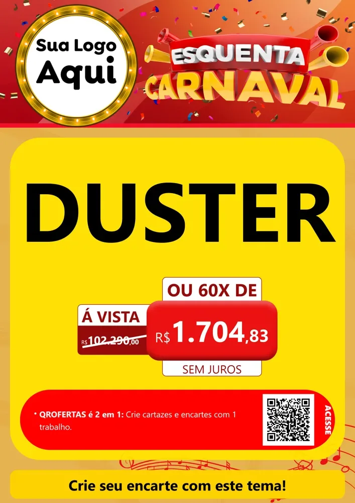 Modelo de Cartaz para Cartaz A4 Vertical com o tema Esquenta Carnaval para Concessionaria de Carros