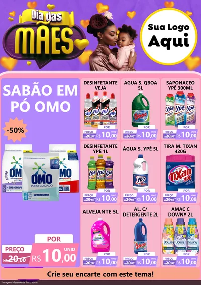 Modelo de Encarte para Encarte A4 Vertical com o tema Dia das Mães para Produtos de Limpeza