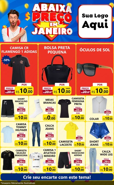 Modelo de Encarte para Encarte Grande com o tema Abaixa Preço em Janeiro para Roupas e acessórios