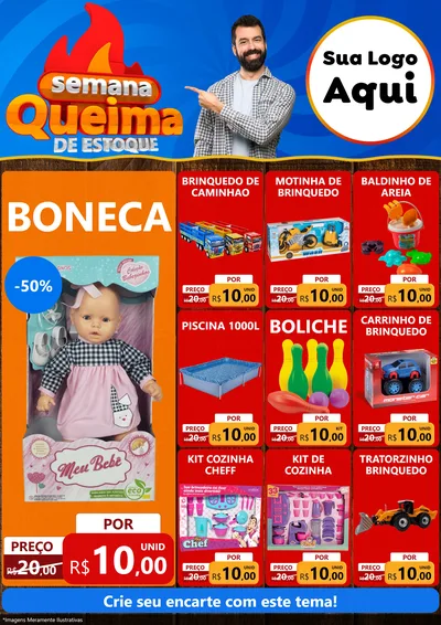 Modelo de Encarte para Encarte A4 Vertical com o tema Semana Queima de Estoque para Brinquedos