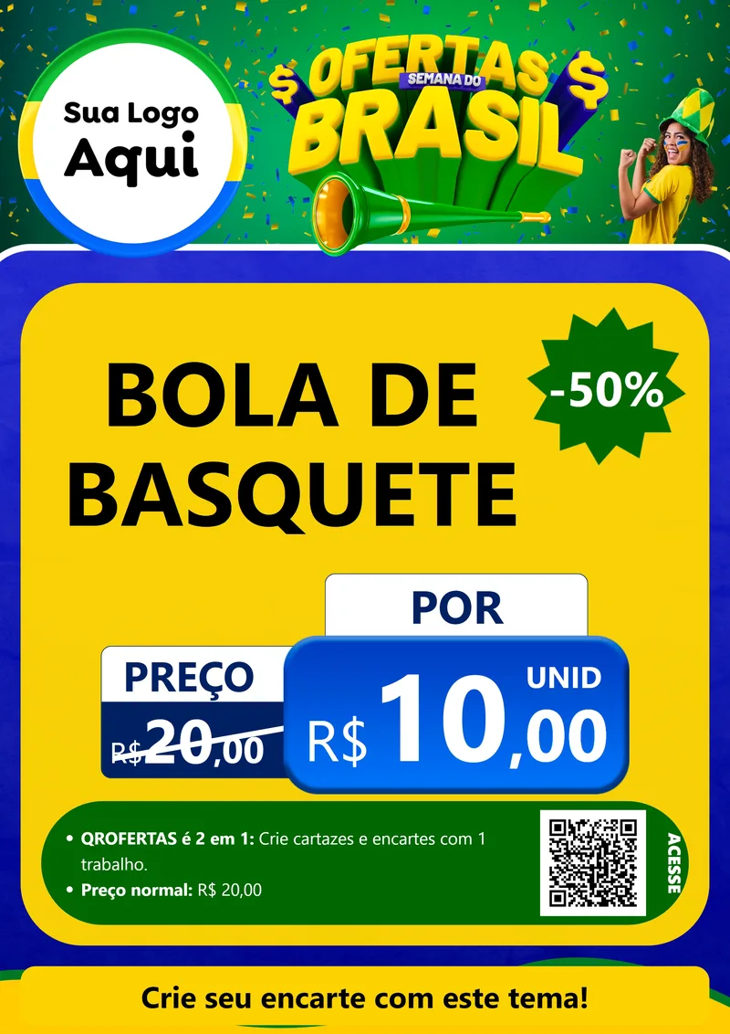 Modelo de Cartaz para Cartaz A4 Vertical com o tema Ofertas Semana do Brasil para Artigos Esportivos