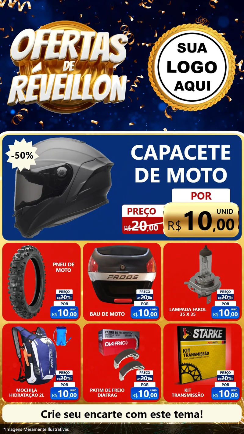 Modelo de Rede Social para Stories com o tema Ofertas de Réveillon para Moto peças