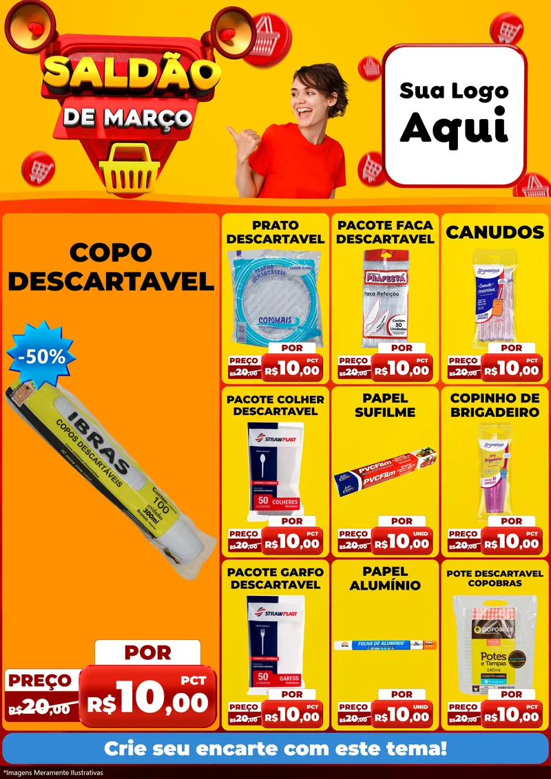 Modelo de Encarte para Encarte A4 Vertical com o tema Saldão de Março para Embalagens