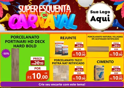 Modelo de Encarte para Encarte A4 Horizontal com o tema Super Esquenta de Carnaval para Pisos e revestimentos