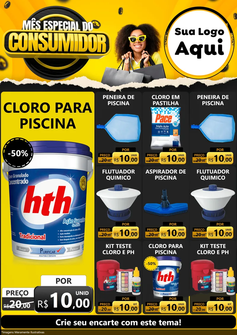 Modelo de Encarte para Encarte A4 Vertical com o tema Mês Especial do Consumidor para Produtos para Piscina