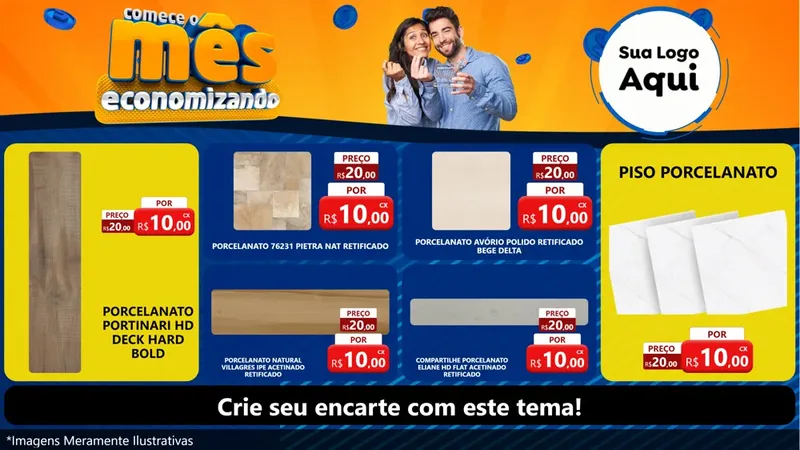Modelo de TV para TV Horizontal com o tema Comece O Mês Economizando para Pisos e revestimentos
