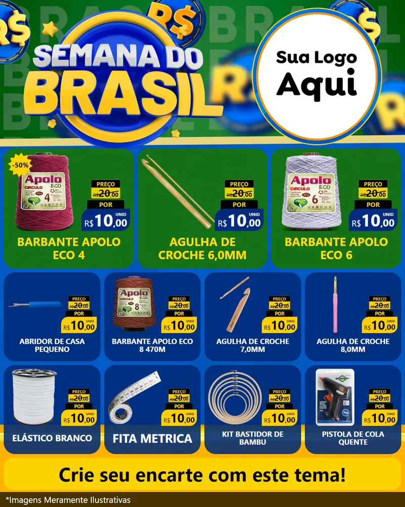 Modelo de Rede Social para Feed Instagram com o tema Semana Do Brasil para Armarinho e Aviamentos