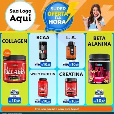 Modelo de Rede Social para Feed Facebook com o tema Super Oferta da Hora para Suplementos alimentares