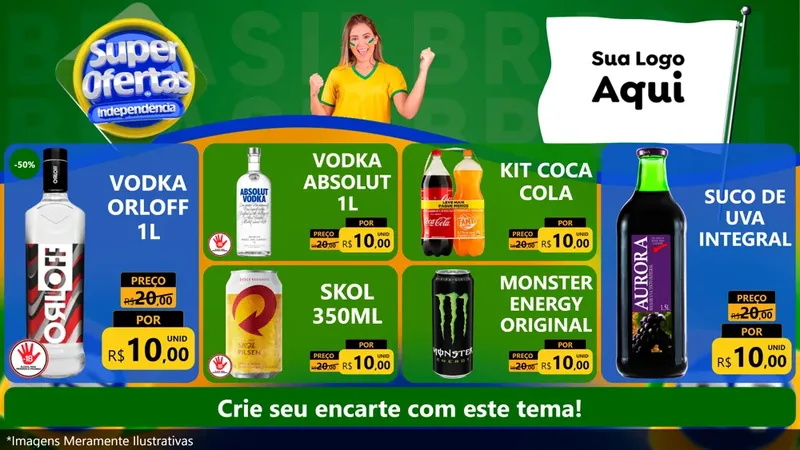 Modelo de TV para TV Horizontal com o tema Super Ofertas de Independência para Distribuidora de bebidas