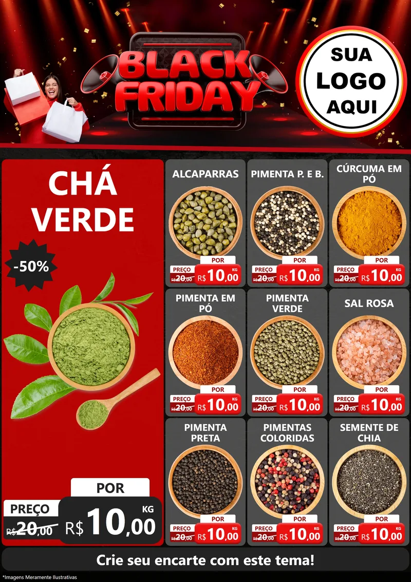 Modelo de Encarte para Encarte A4 Vertical com o tema Black Friday para Produtos Naturais