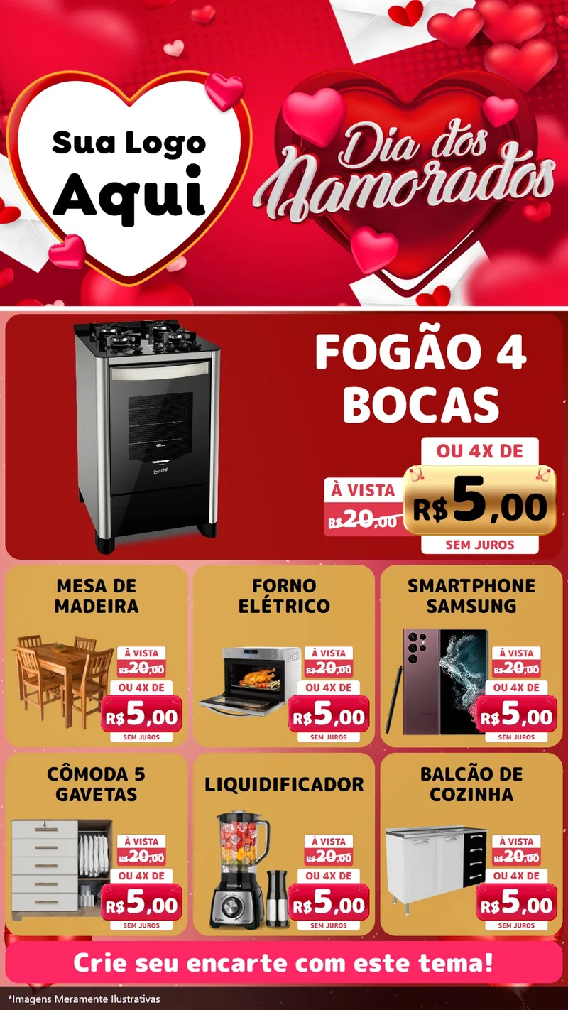 Modelo de Rede Social para Stories com o tema Dia Dos Namorados para Móveis e Eletro
