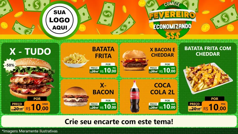 Modelo de TV para TV Horizontal com o tema Comece Fevereiro Economizando para Hamburgueria