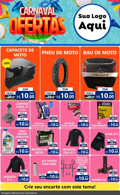 Modelo de Encarte para Encarte Grande com o tema Carnaval de Ofertas para Moto peças