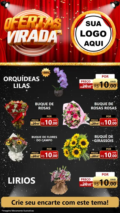 Modelo de TV para TV Vertical com o tema Ofertas da Virada para Floricultura e jardim