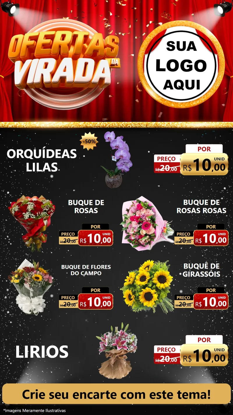 Modelo de TV para TV Vertical com o tema Ofertas da Virada para Floricultura e jardim