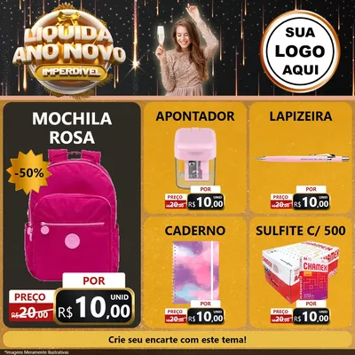Modelo de Rede Social para Feed Facebook com o tema Liquida Ano Novo Imperdível para Papelaria