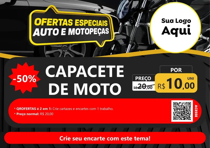 Modelo de Cartaz para Cartaz A4 Horizontal com o tema Ofertas Especiais Auto e Motopeças para Moto peças