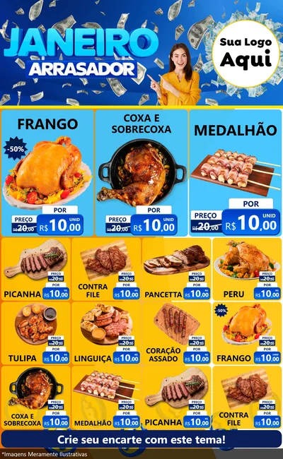 Modelo de Encarte para Encarte Grande com o tema Janeiro Arrasador para Assados