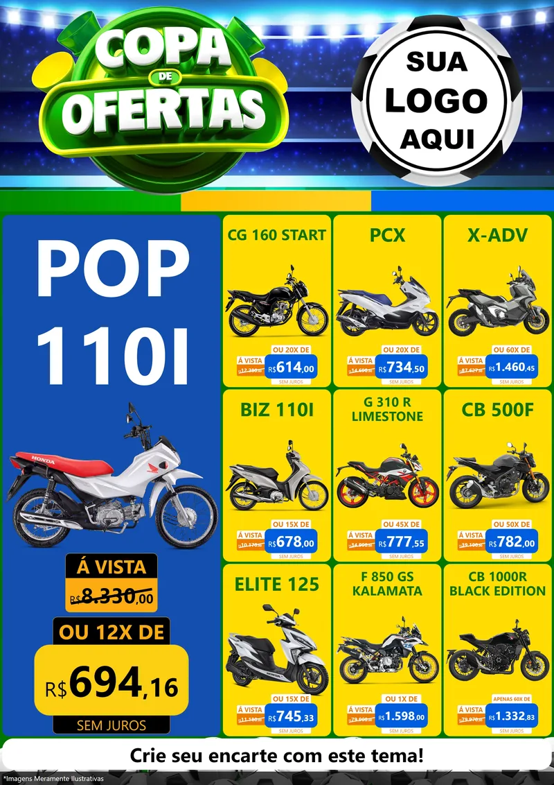 Modelo de Encarte para Encarte A4 Vertical com o tema Copa de Ofertas para Concessionaria de Motos