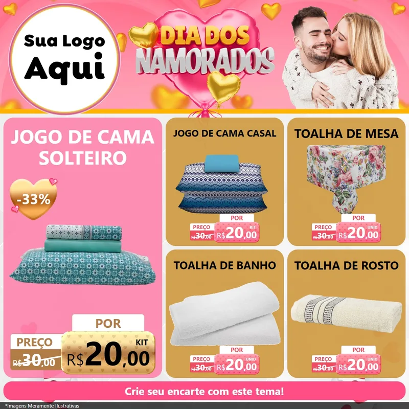 Modelo de Rede Social para Feed Facebook com o tema Dia dos Namorados para Cama, Mesa e Banho