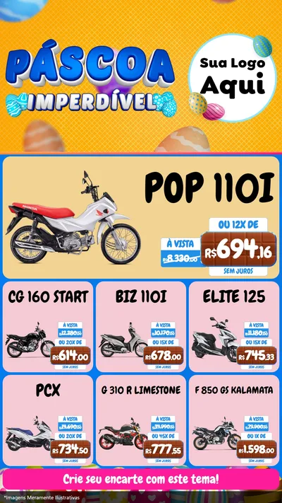 Modelo de Rede Social para Stories com o tema Páscoa Imperdível para Concessionaria de Motos