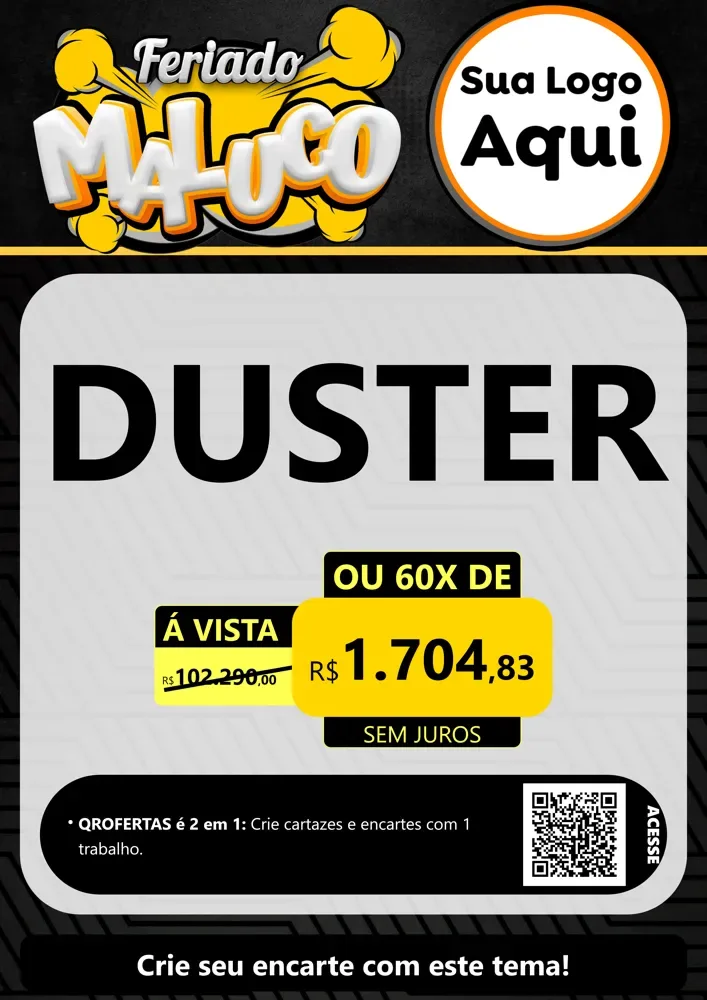 Modelo de Cartaz para Cartaz A4 Vertical com o tema Feriado Maluco para Concessionaria de Carros