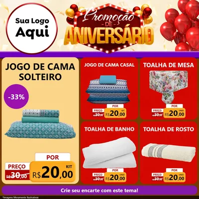 Modelo de Rede Social para Feed Facebook com o tema Promoção de Aniversário para Cama, Mesa e Banho