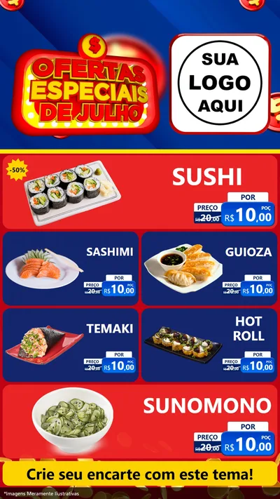 Modelo de TV para TV Vertical com o tema Ofertas Especiais de Julho para Comida japonesa