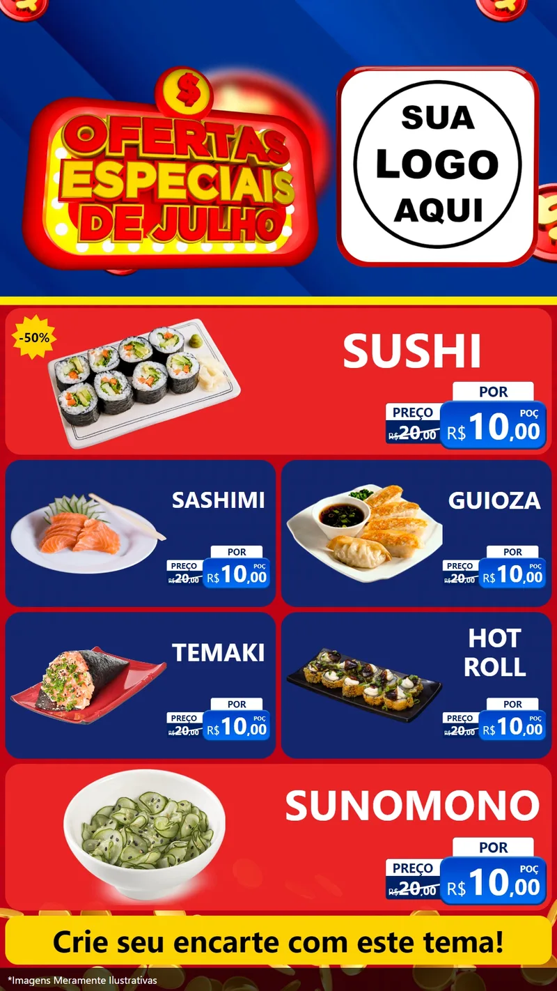 Modelo de TV para TV Vertical com o tema Ofertas Especiais de Julho para Comida japonesa
