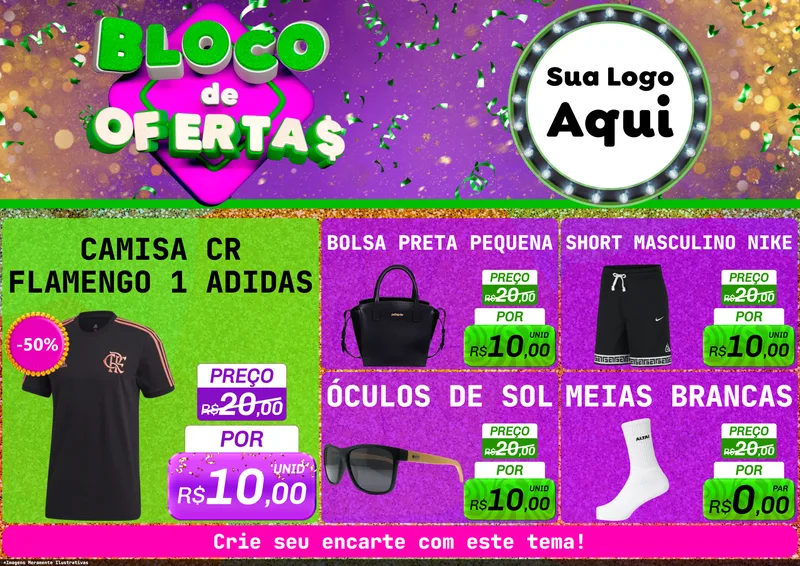 Modelo de Encarte para Encarte A4 Horizontal com o tema Bloco de Ofertas para Roupas e acessórios