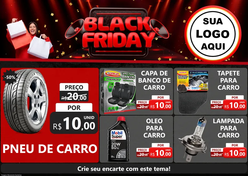 Modelo de Encarte para Encarte A4 Horizontal com o tema Black Friday para Auto peças