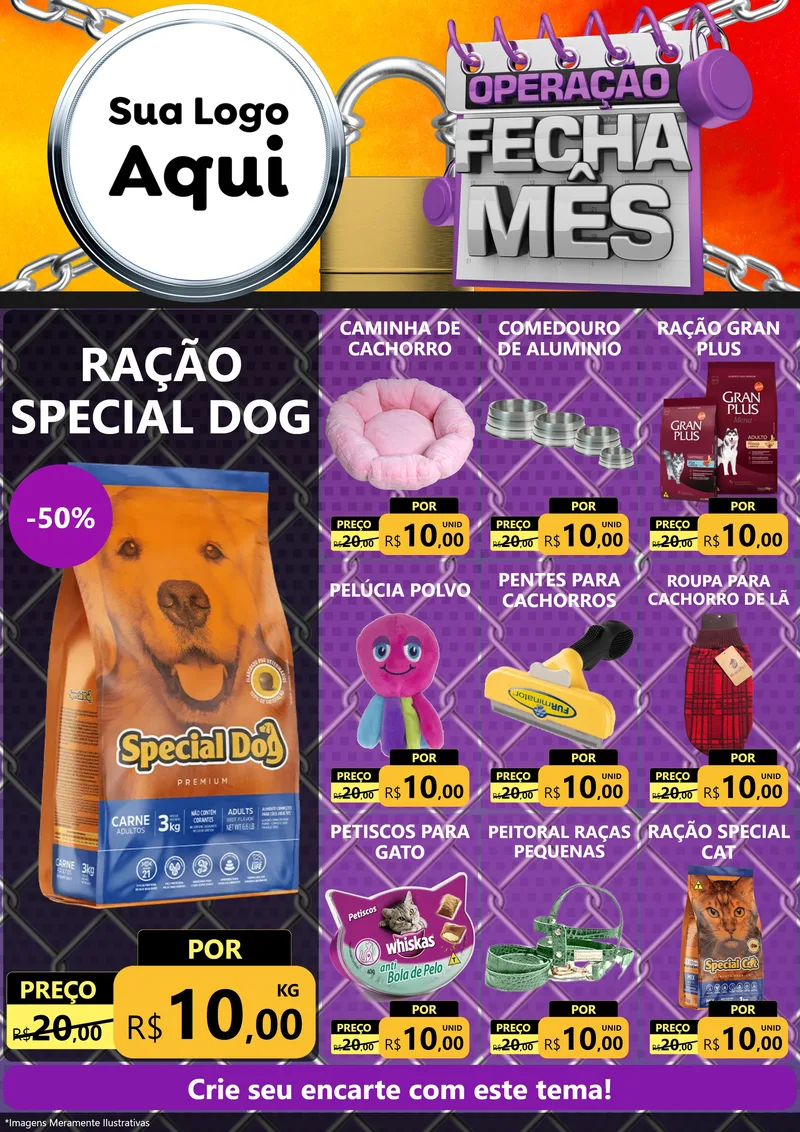 Modelo de Encarte para Encarte A4 Vertical com o tema Operação Fecha Mês para Pet Shop